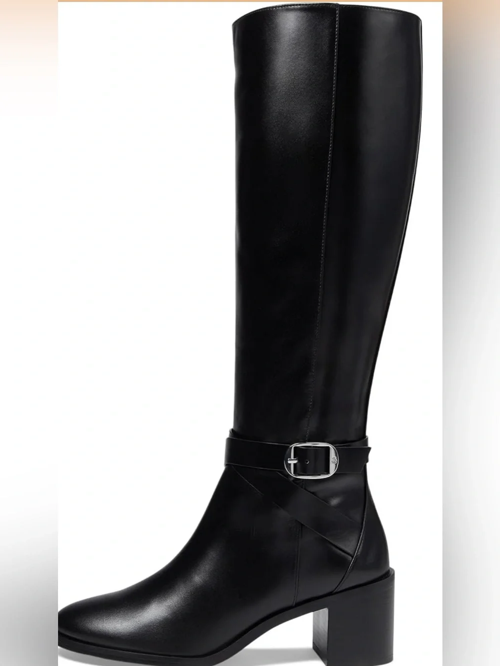 Stuart Weitzman Esme Belted Zip Black Leather Knee High Riding Boots NWOB Size 6
